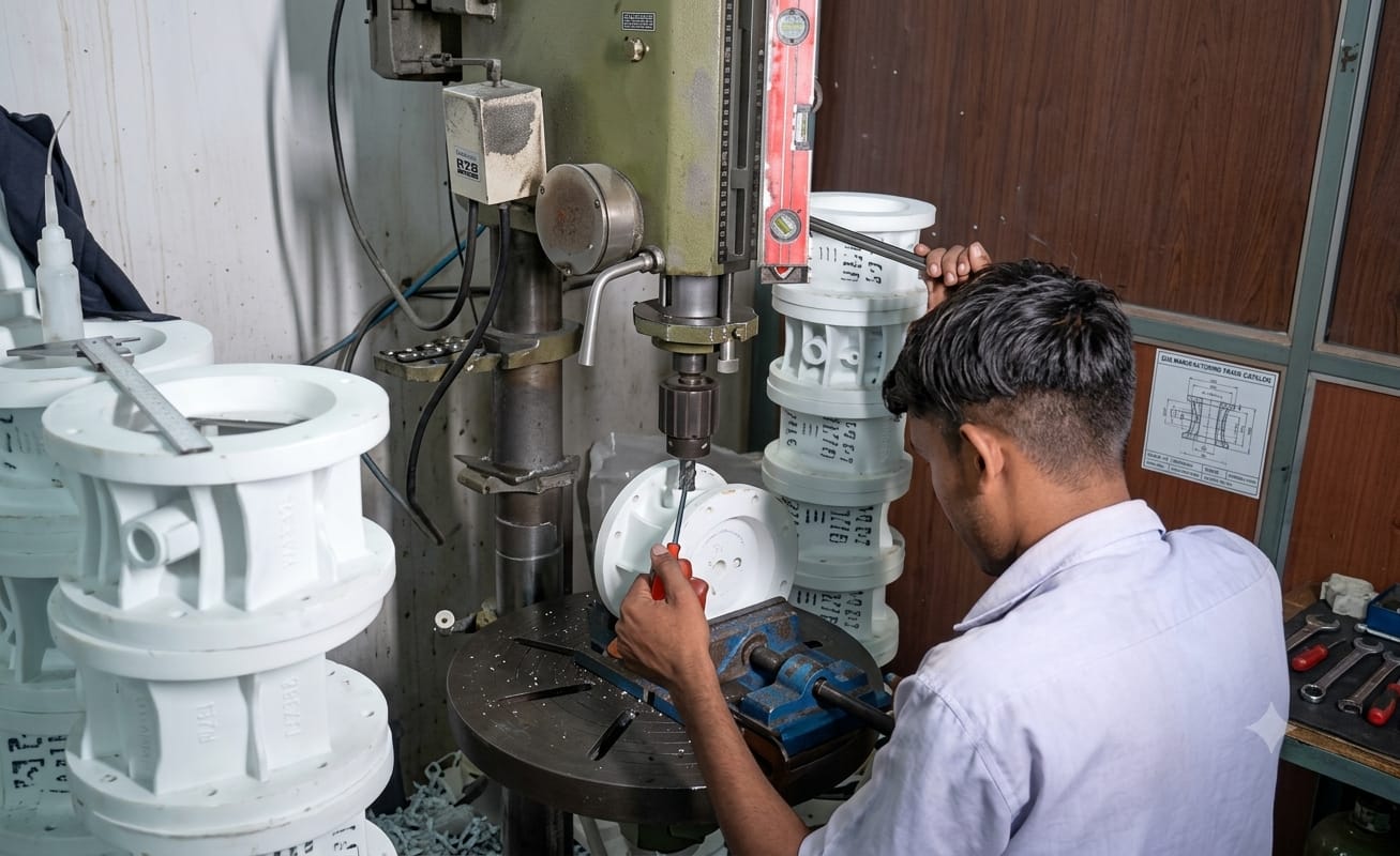 Precision drilling of AODD pump body bolt holes and air ports — Antlia Engineering Works
